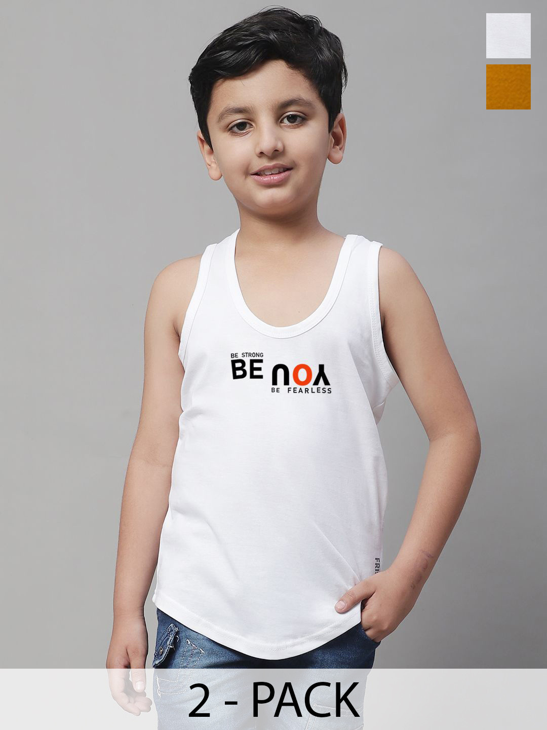 Friskers Boys Pack Of 2 Printed Pure Cotton Basic Vests KDC470-02-KDC471-26