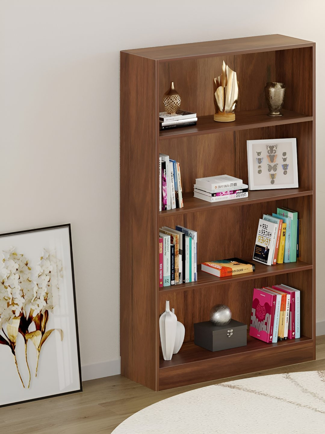 bluewud Alex Brown 4 Tier Bookshelf Cabinet Organizer