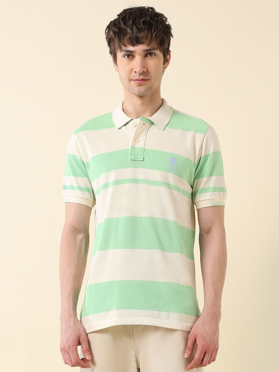 U.S. Polo Assn. Summer Splash Striped Polo Collar Pure Cotton Slim Fit T-shirt