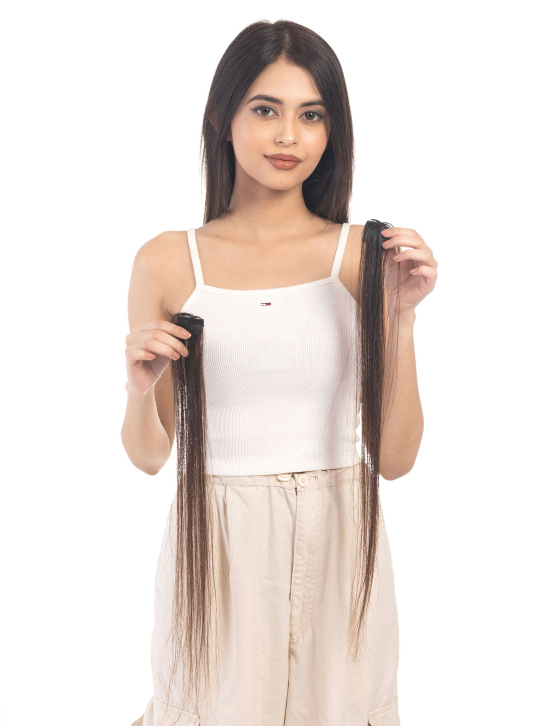 HAIRJOY Set Of 2 Clip-In Straight Locks Hair Extensions - Medium Chocolate Brown - 24 Inch