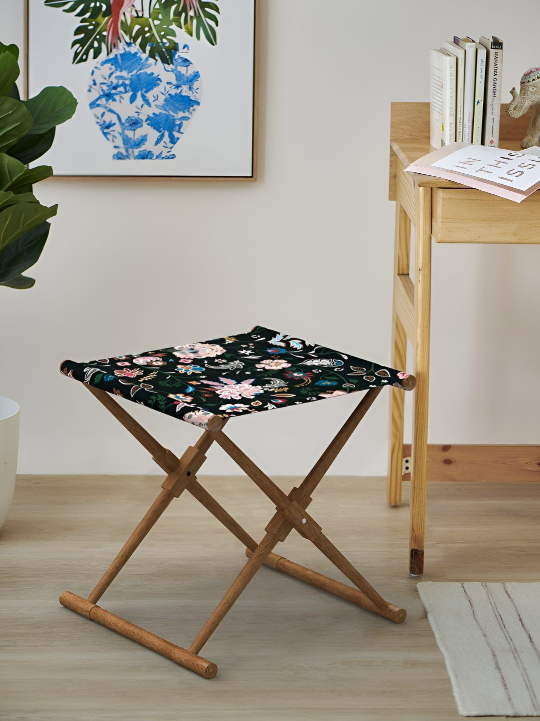 Chumbak Black Bohemian Palampore Printed Bistro FoldableStool