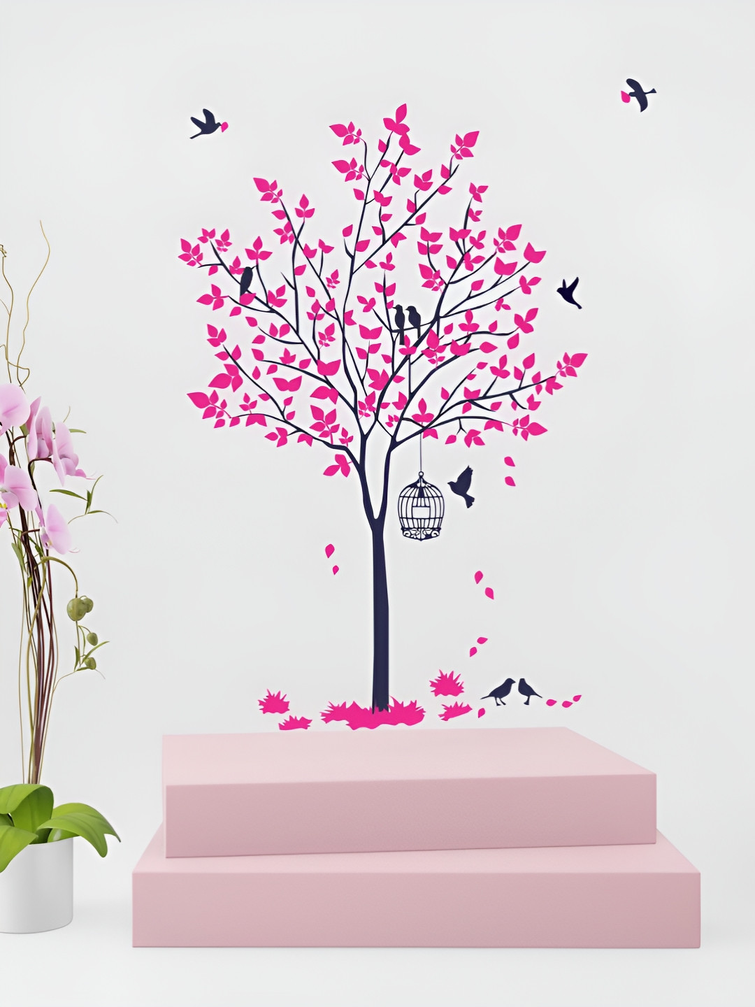 Decor Villa Multicolor Pink Tree Wall Sticker