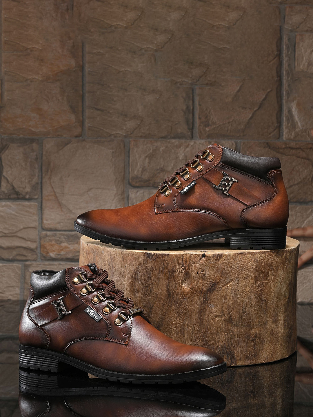 Vellinto MILAN Men Mid-Ankle Block Heeled Lace Up Boots