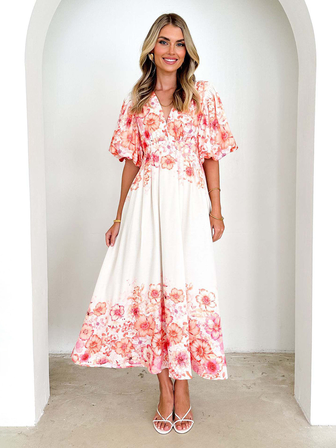 Routes by All About You Floral Printed Cape Sleeve Maxi Dress