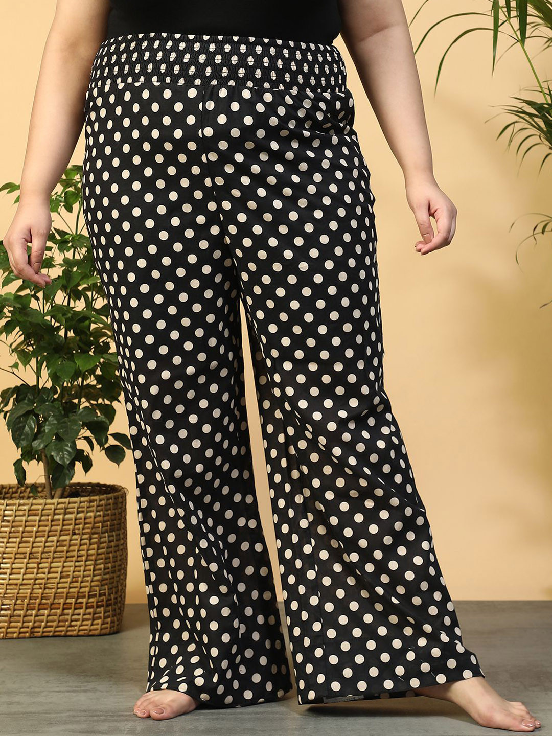 Oxolloxo Plus Size Polka Dot Print Flared Elasticated Waist Beachwear Pants