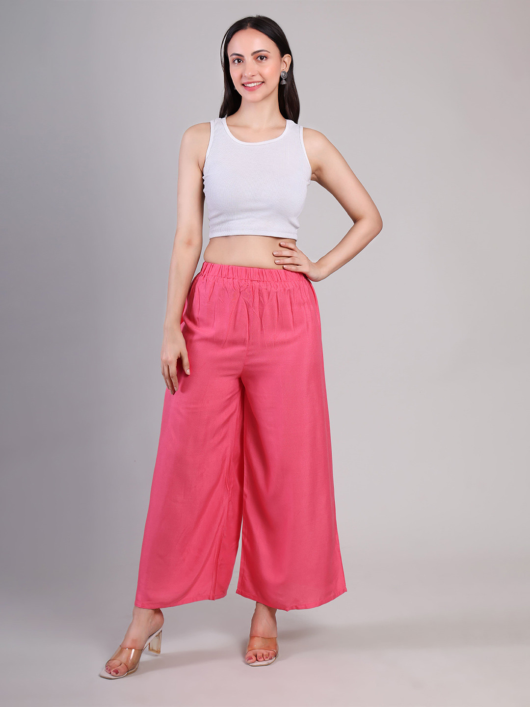 DELIS Women Solid Slip-On Wide Leg Cotton Palazzos