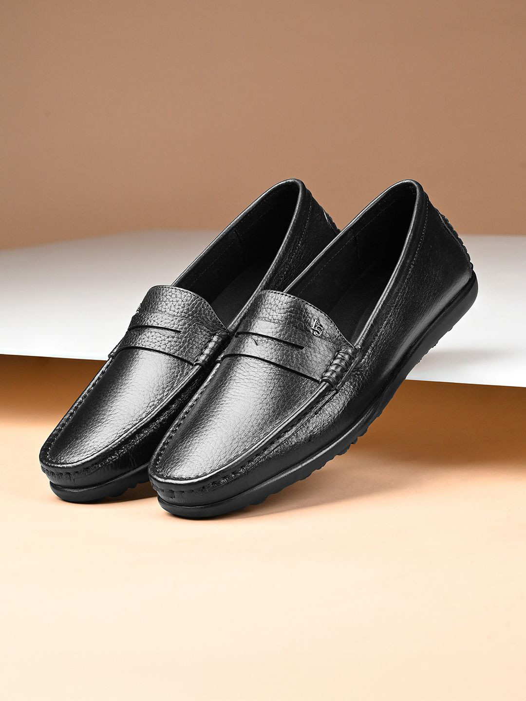 LOUIS STITCH Men Jet Black Italian Milled Leather Formal Slip-On Loafers