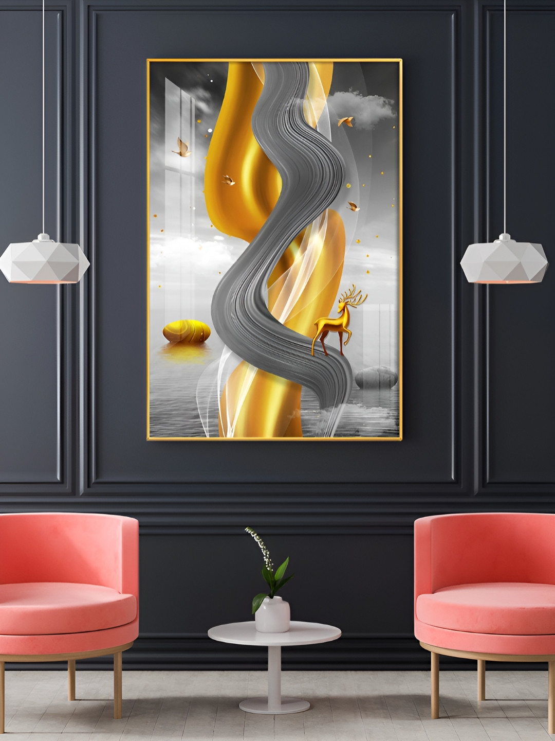 THE NEXT DECOR Serene Antlered Plastic Natural Elements Glossy Hall Wall Hangings-18In