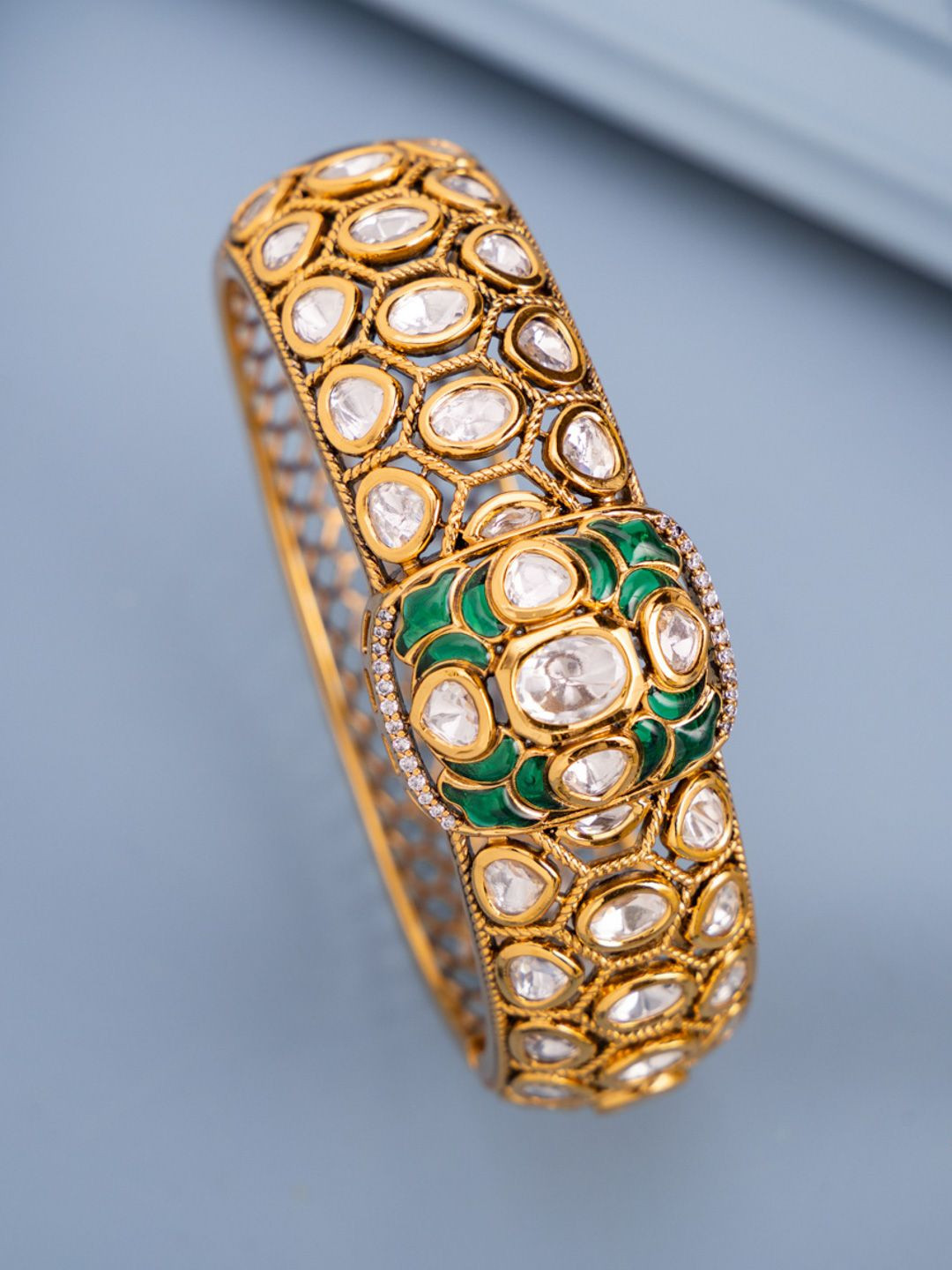 Kushal's Fashion Jewellery Victorian-Plated Ruby & Kundan Ethnic Kada Bracelet