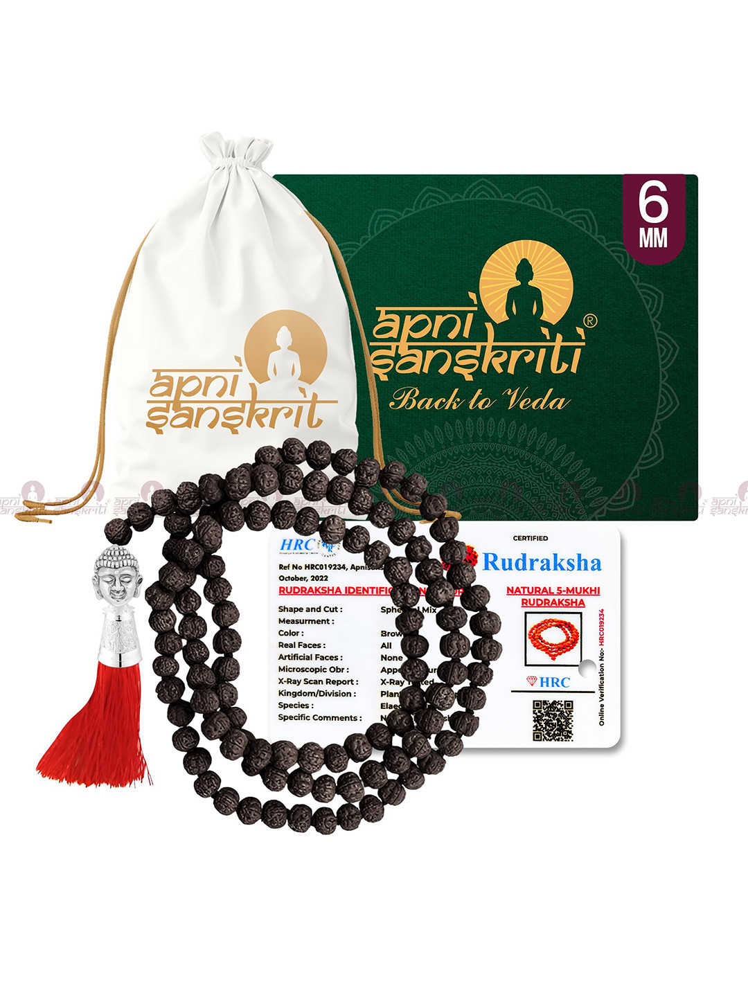 Apnisanskriti Unisex 5-Face Black Rudraksha Buddha Face Mala
