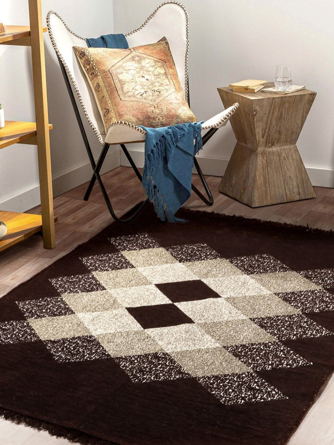 VAS COLLECTIONS Brown Geometric No Shredding Polyester Carpet