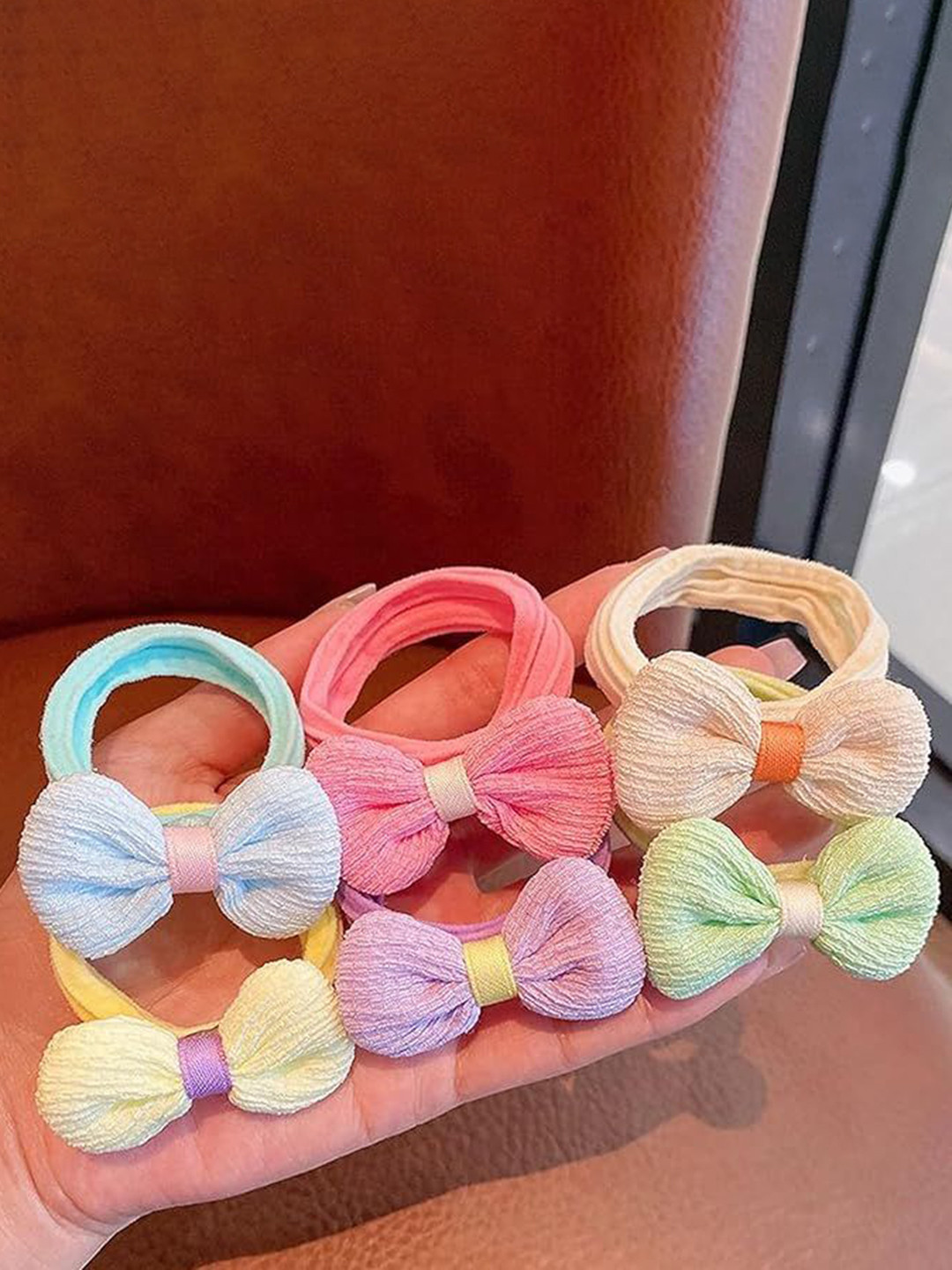 Babymoon Unisex Kids Girls Set of 6 Ponytail Pastel Bow Hairband Rings Hair Accessories