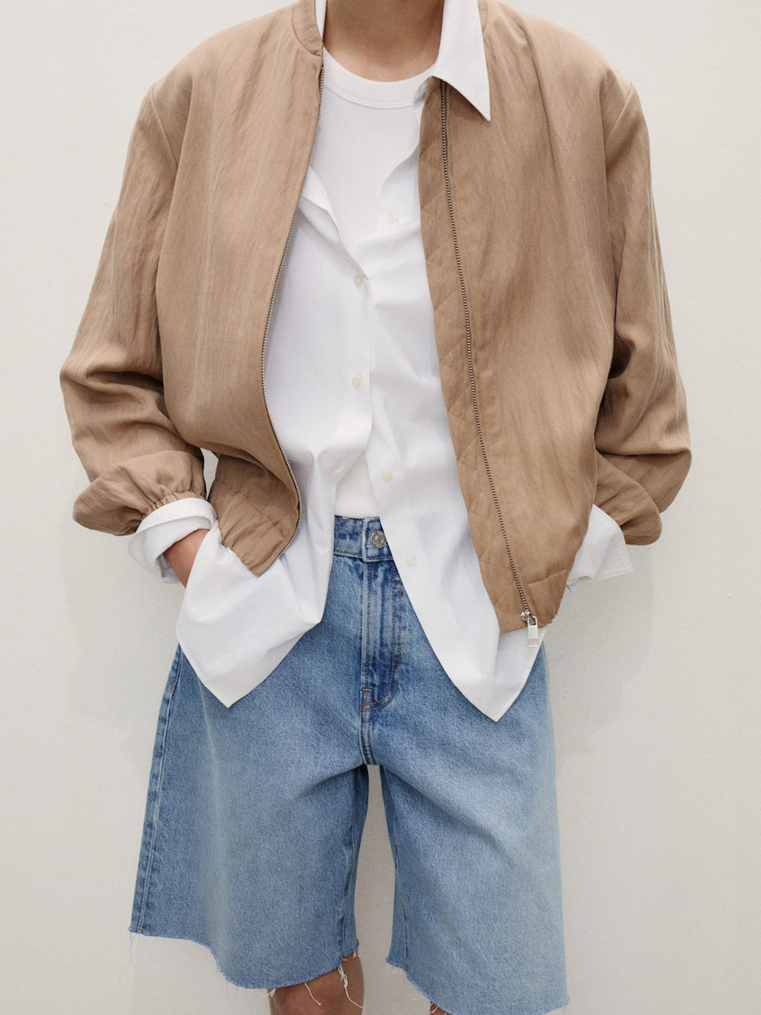 MANGO Women Washed Effect Pure Cotton Straight Fit Denim Bermuda Shorts with Frayed Hem