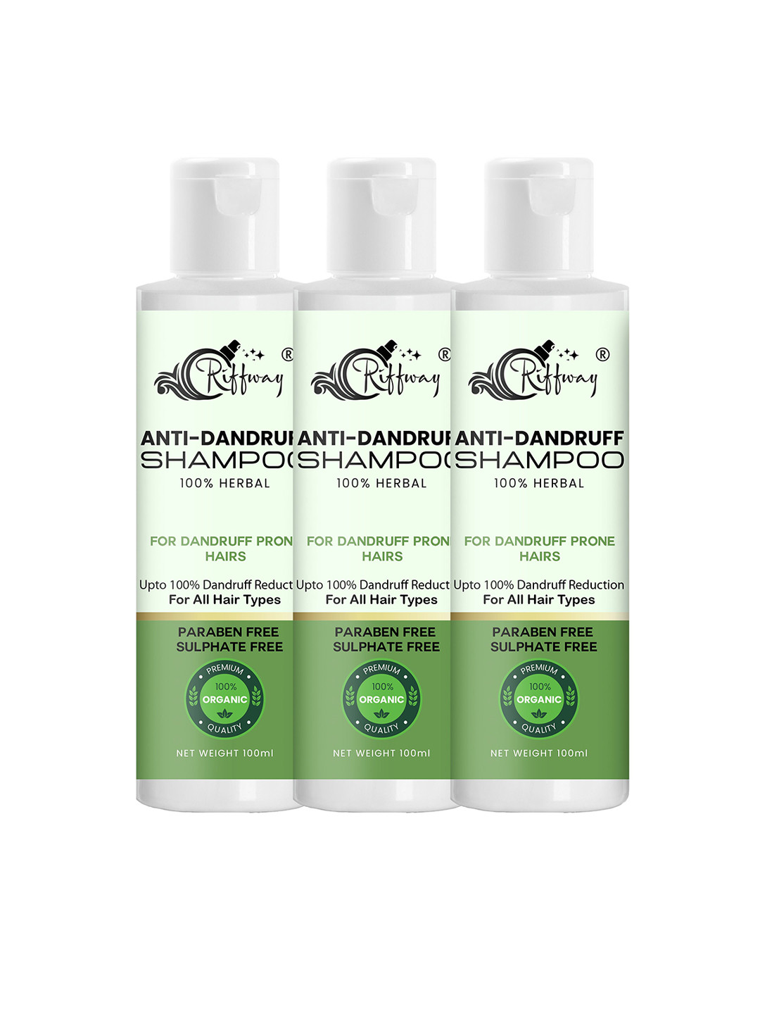 riffway Set Of 3 Anti-Dandruff Shampoo For All Types Hairs - 100 ml Each