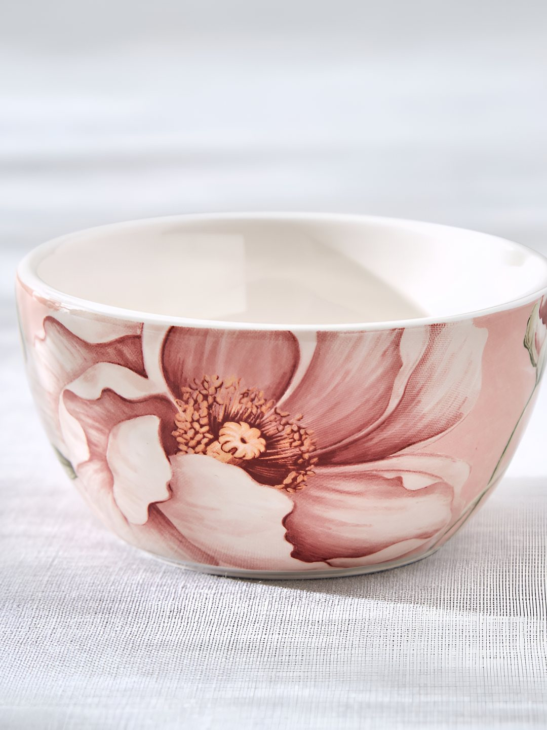 Home Centre Alora Blush Serenity White Floral Printed Stoneware Katori Dip Bowl