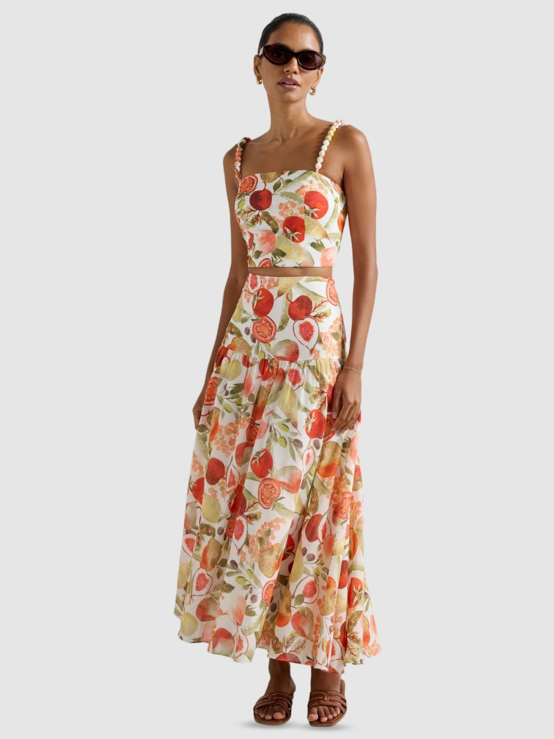 Forever New Women Floral Printed Shoulder Straps Cotton Crop Top