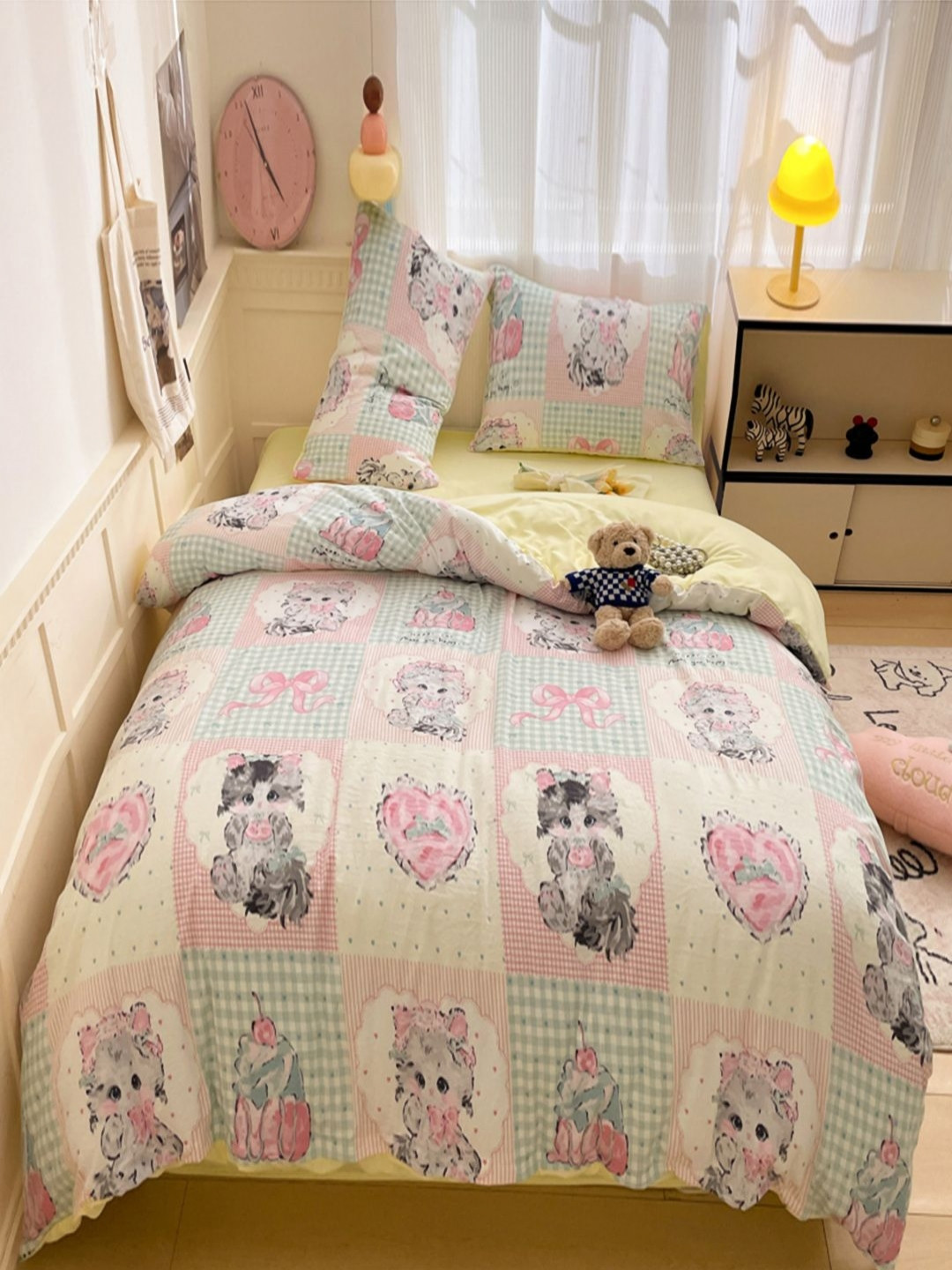 JC HOME Yellow & White 3 Pieces Self Design Single Bedding Set