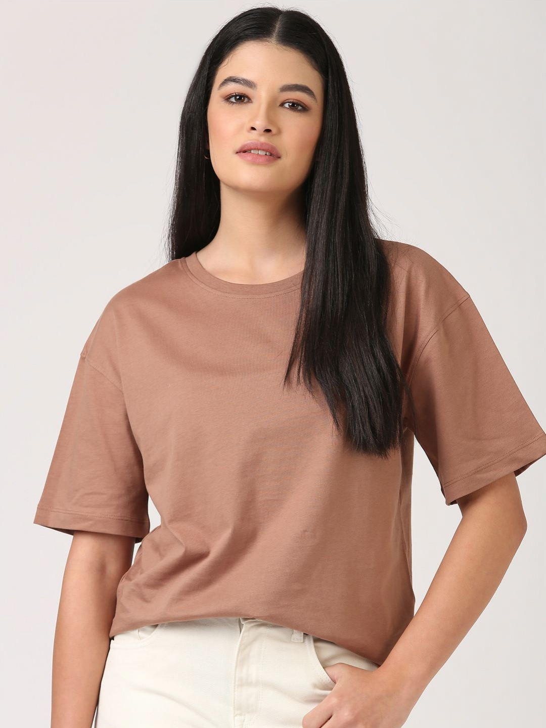 Jolene.club Terracotta Round Neck Cotton Oversized T-shirt