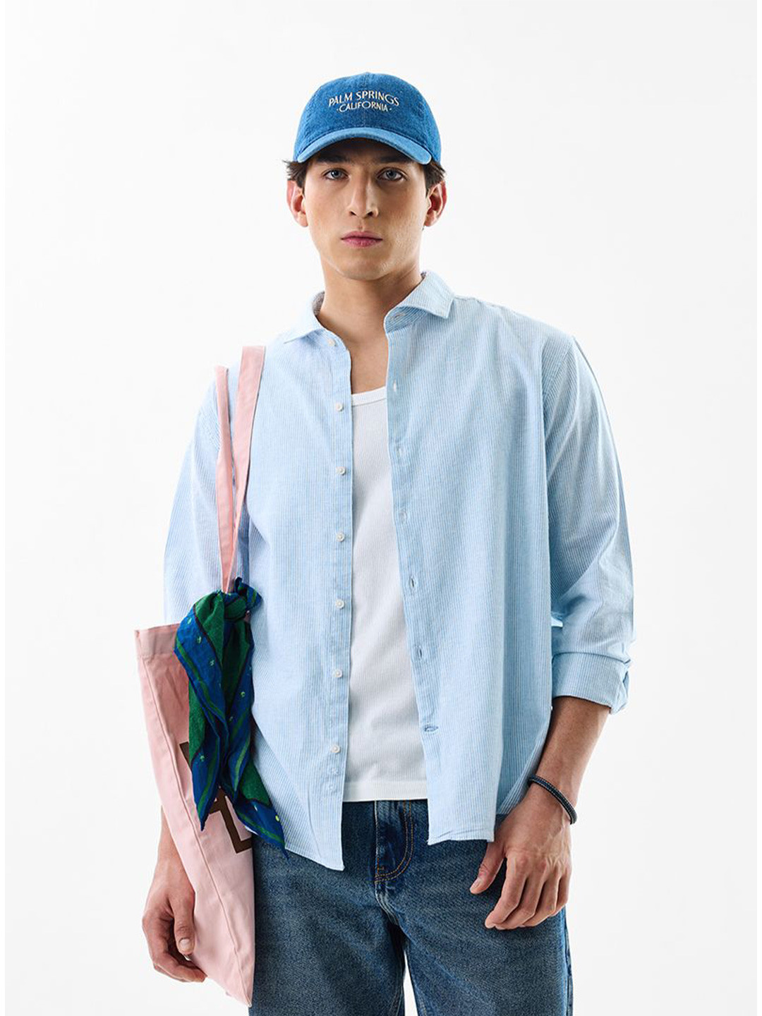 Snitch Men Pinstripes Striped Spread Coller Shirt