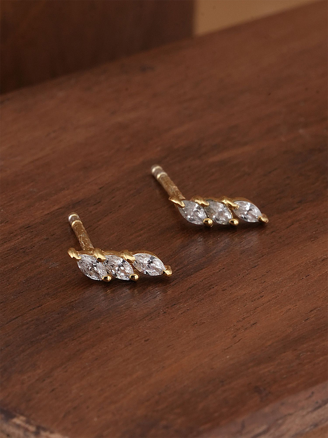 PALMONAS 925 Sterling Silver Gold-Plated CZ-Studded Anti Tarnish Minimalist Flare Studs