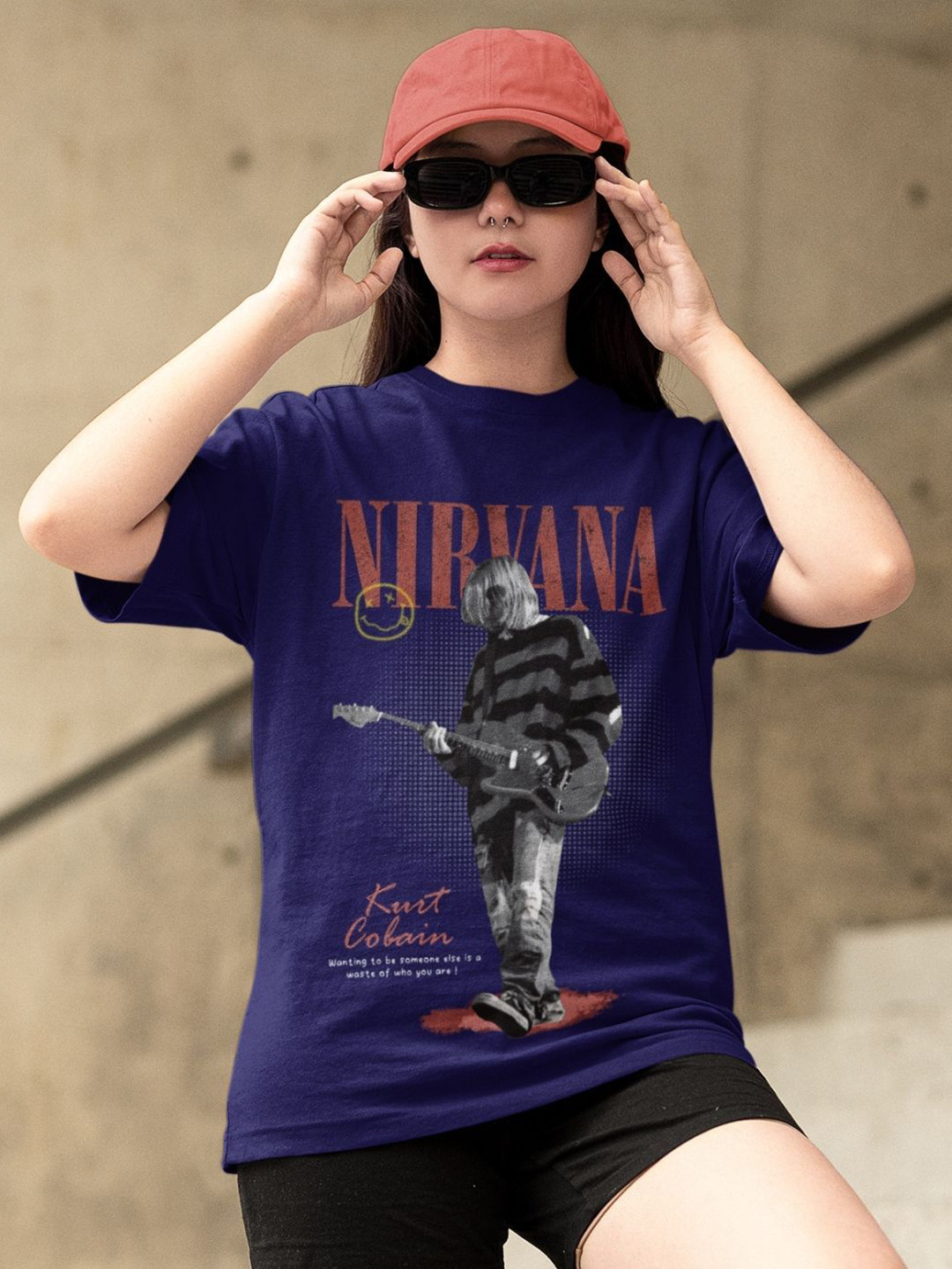 CAPTCHA Graphic Printed Nirvana Round Neck Drop Shoulder Sleeves Cotton Oversized T-Shirt