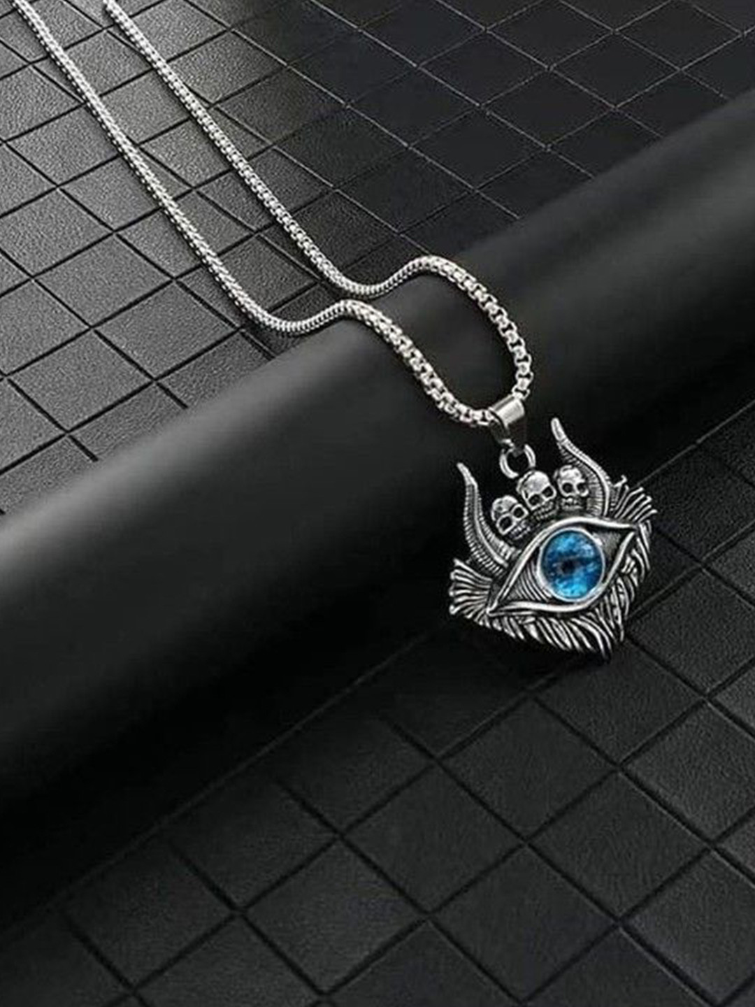 AGARWALPRODUCT Men Stainless Steel Evil Eyes Khopdi Pendant With Chain