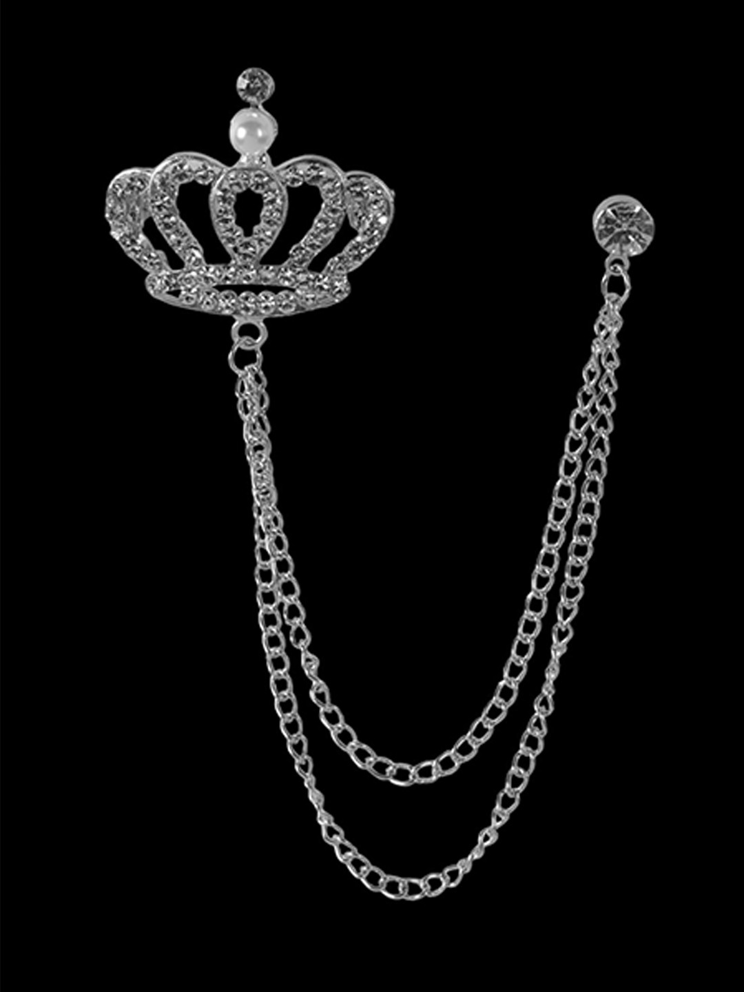 Curren Silver-Plated Rhinestone Studded Crown Shape Brooch