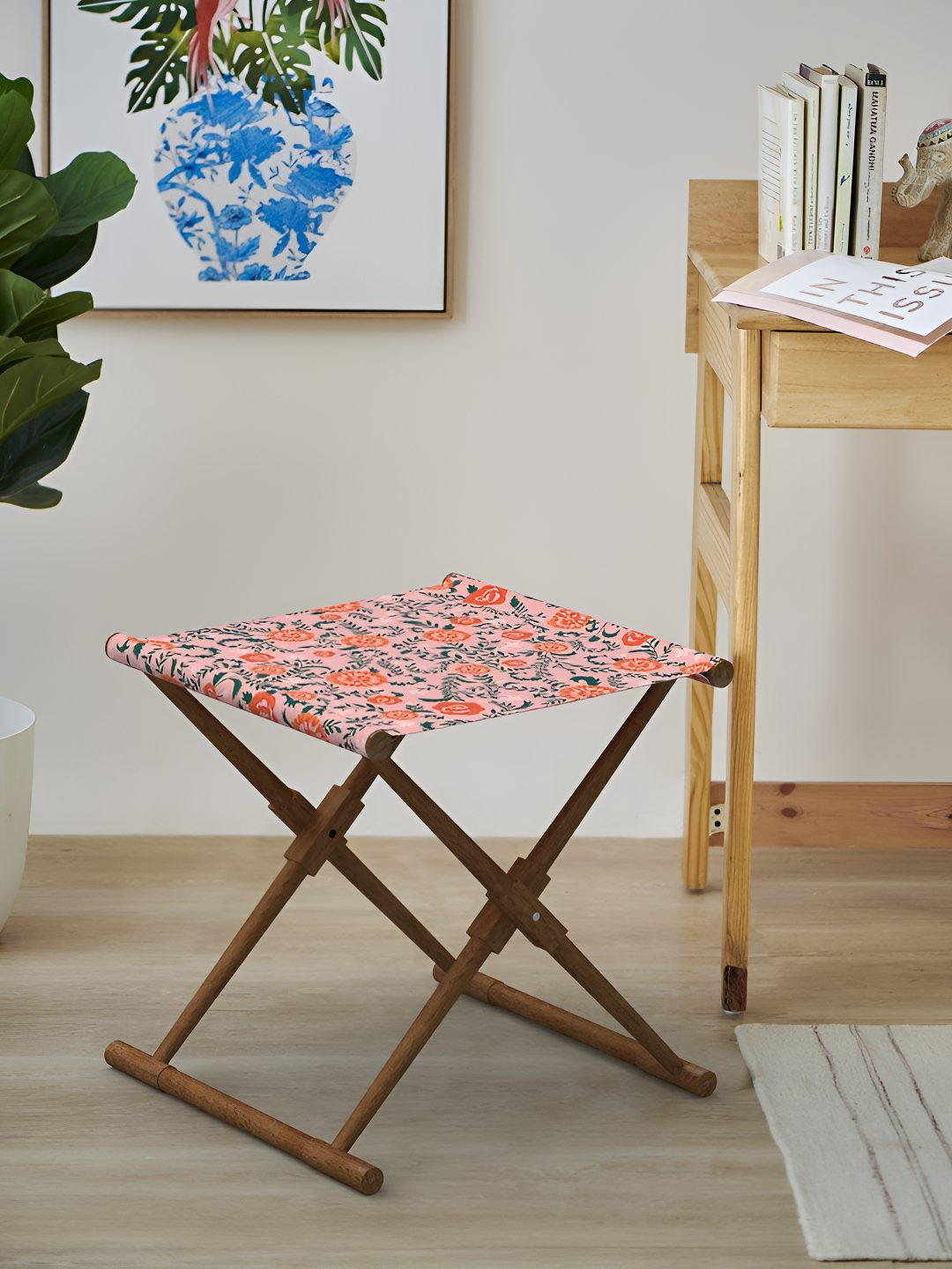 Chumbak Orange-Coloured & Peach Printed Bistro FoldableStool