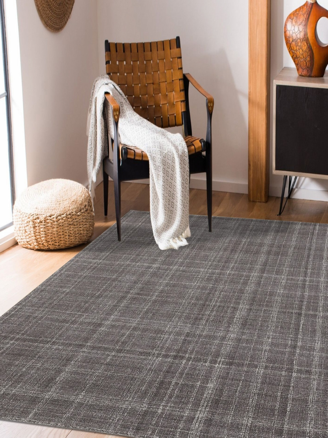 saraswatii global Laurel Plaid Grey Hand-Tufted Woollen Carpet