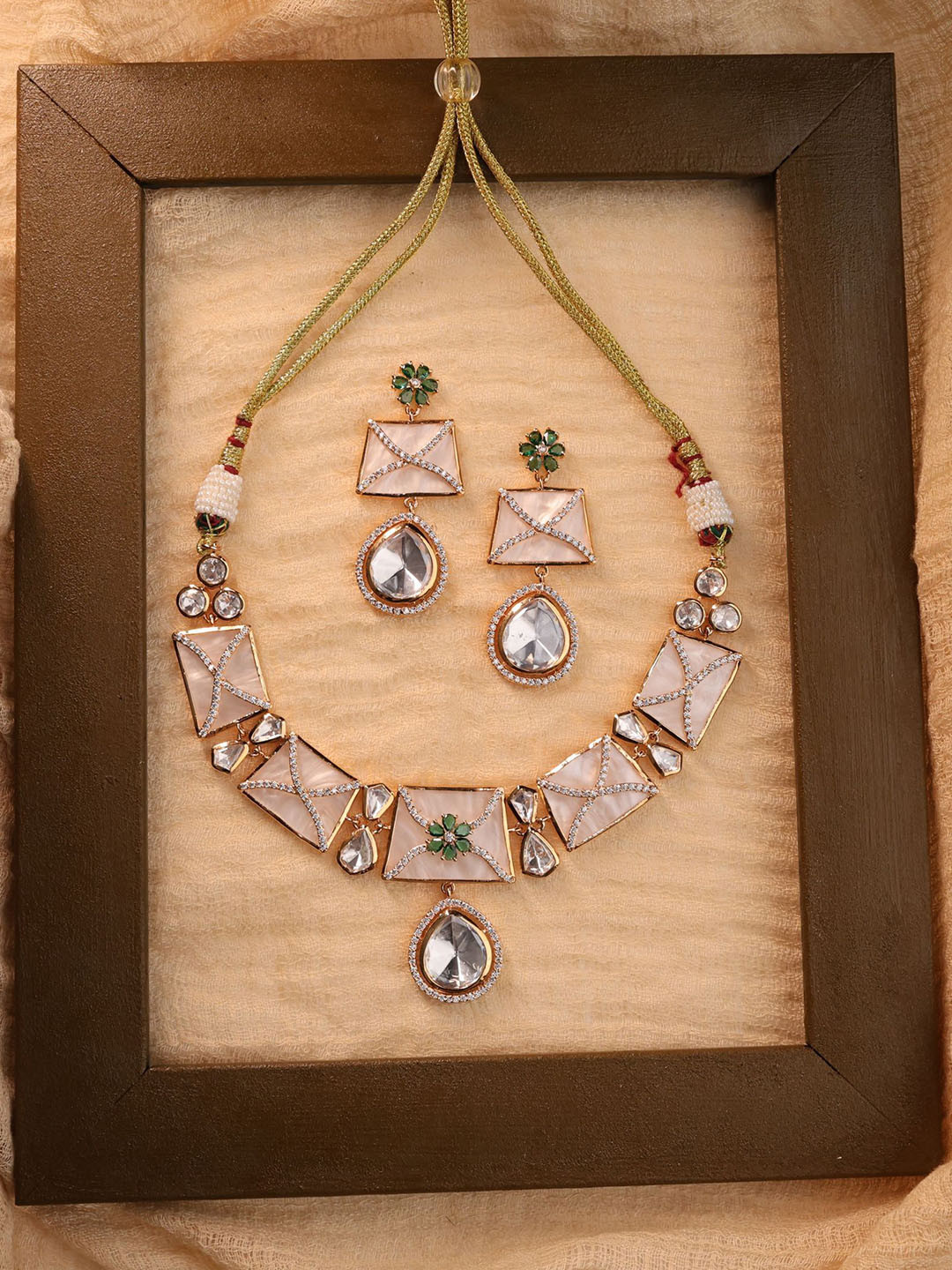 SURYAM DESIGNER JEWELLERY 18K Rose Gold-Plated Stone Studded Jewellery Set