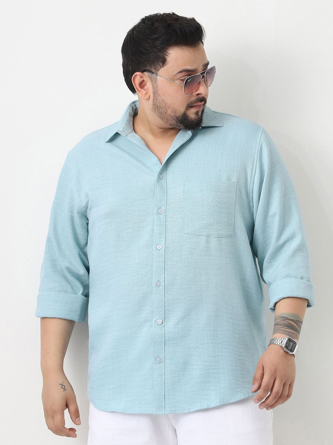 Urbano Plus Men Linen Full Sleeve Relaxed Fit Casual Solid Shirt