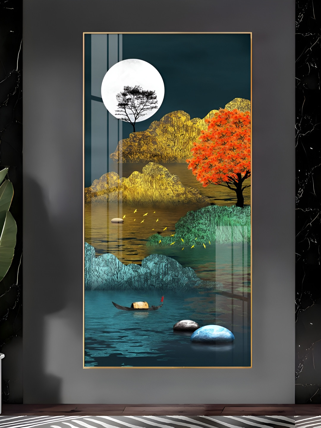 THE NEXT DECOR Tranquil Waterscape Plastic Coastal Escape Glossy Hall Wall Hangings-24In