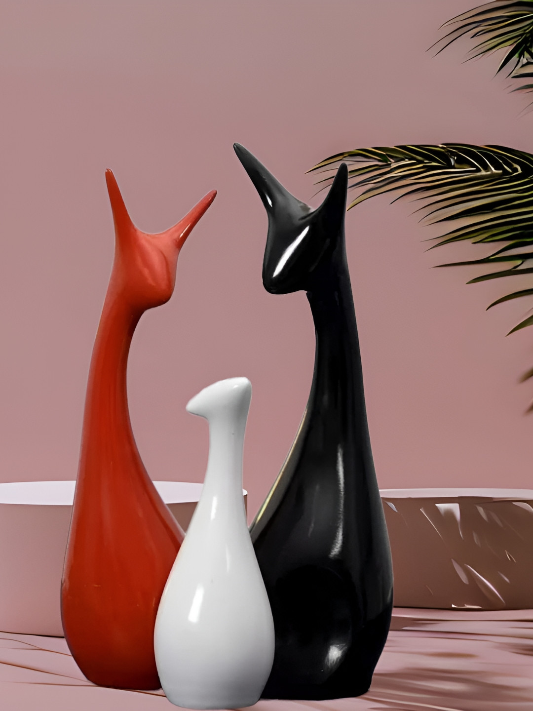 Afterstitch Cat Multicoloured Polyresin Glossy Living Room Set of 3 Small Showpieces - 11 Inches