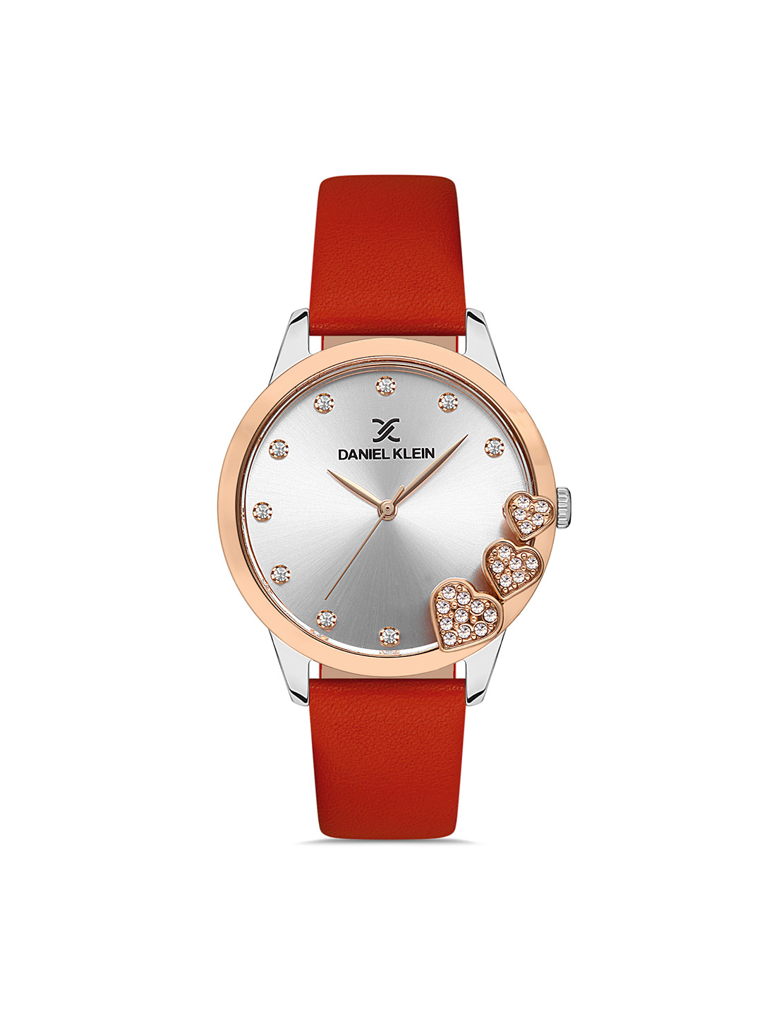 Daniel Klein Trendy Women Silver And Red Dial Leather Strap Watch DK 1 13238-3