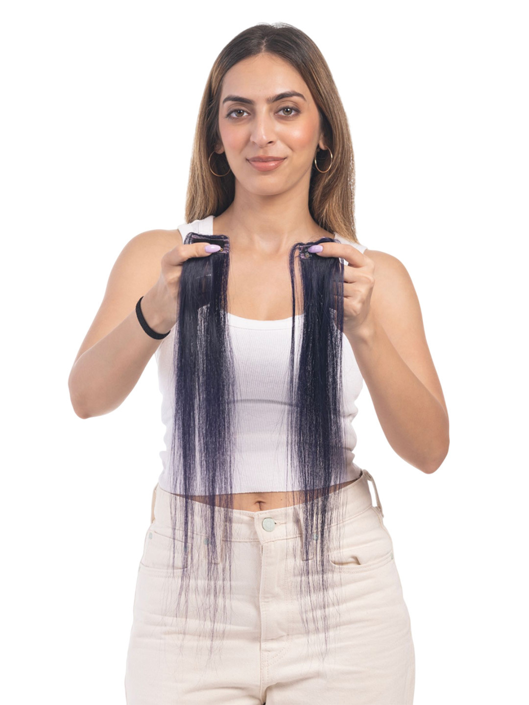 HAIRJOY Set Of 2 Clip In Straight Coloured Strand Hair Extension - Purple - 24 Inch