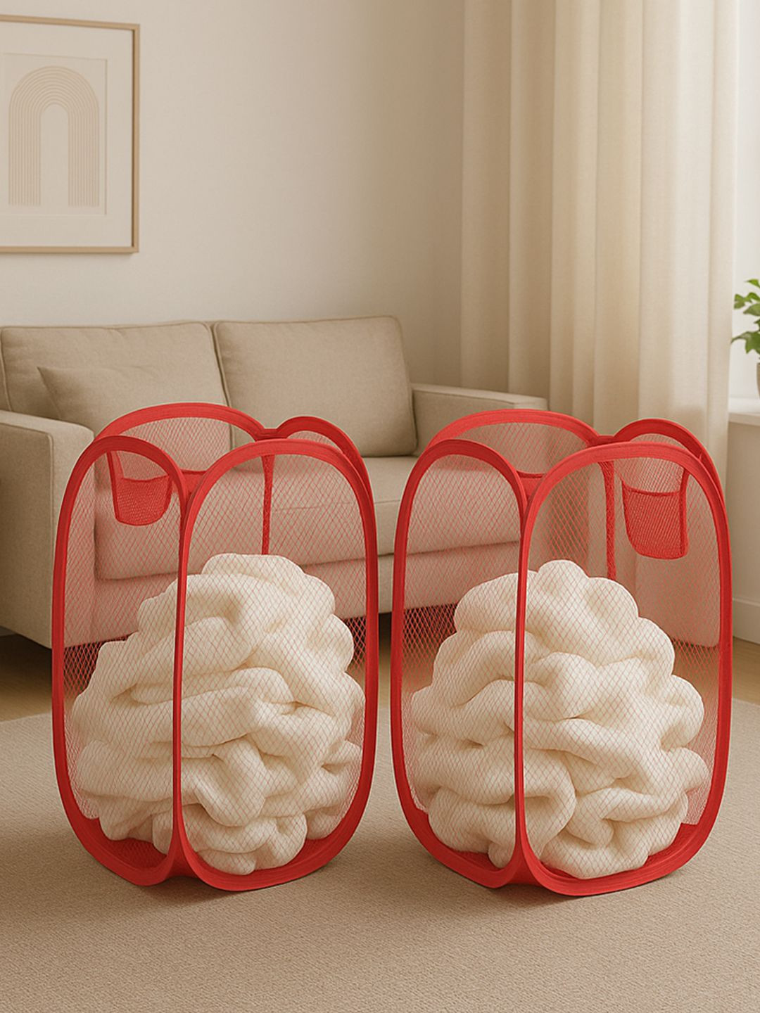 Kuber Industries 2-Pcs Red Mesh Laundry Basket 20 L
