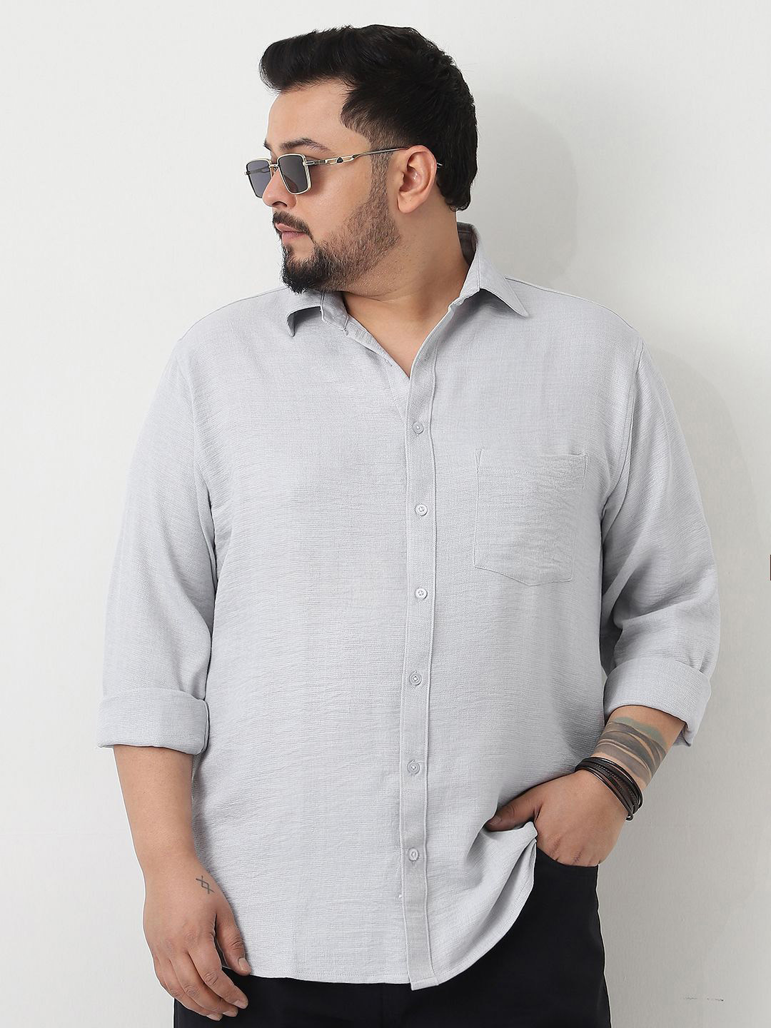 Urbano Plus Men Linen Full Sleeve Relaxed Fit Casual Solid Shirt