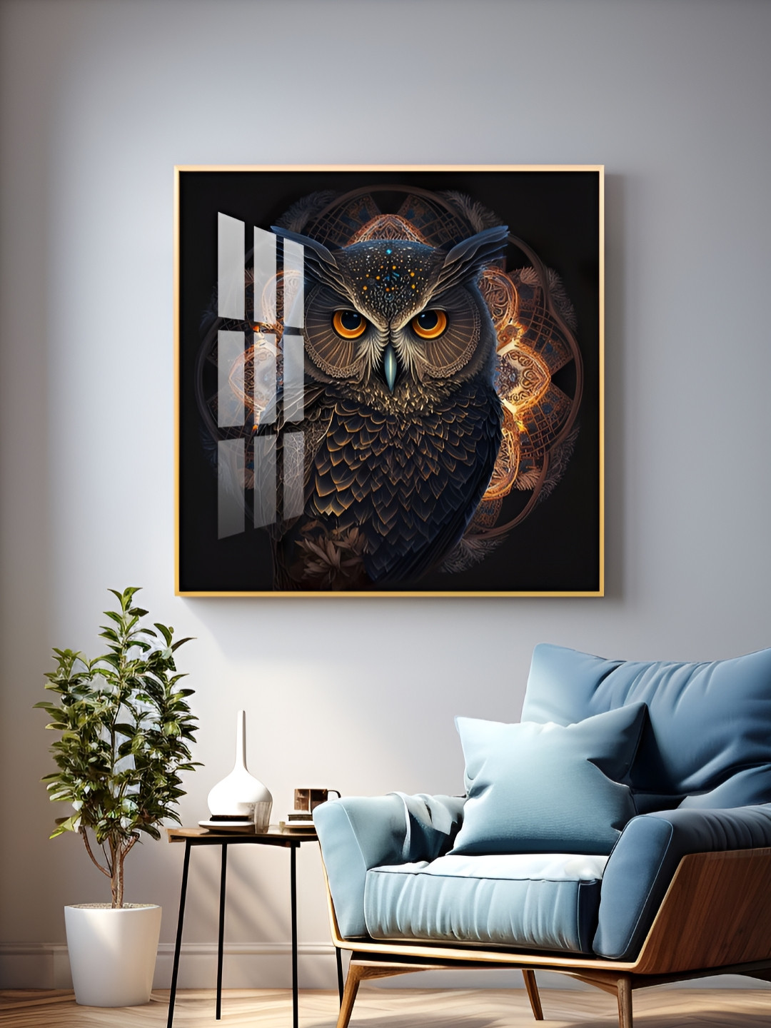 THE NEXT DECOR Enchanted Owl Glass Plastic Natural Elements Glossy Hall Wall Hangings-18In