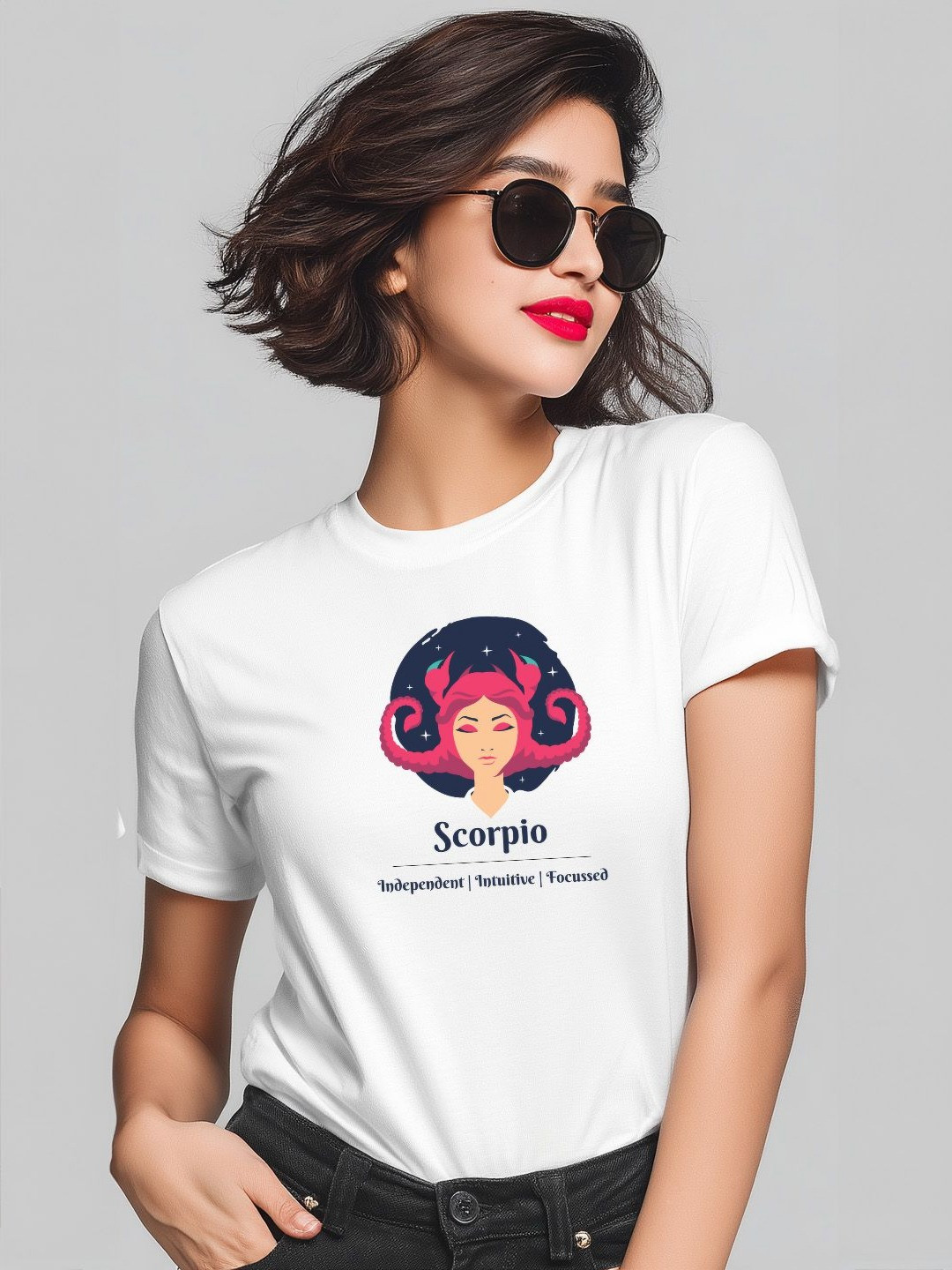 Storeily Scorpio Graphic Printed Round Neck T-shirt