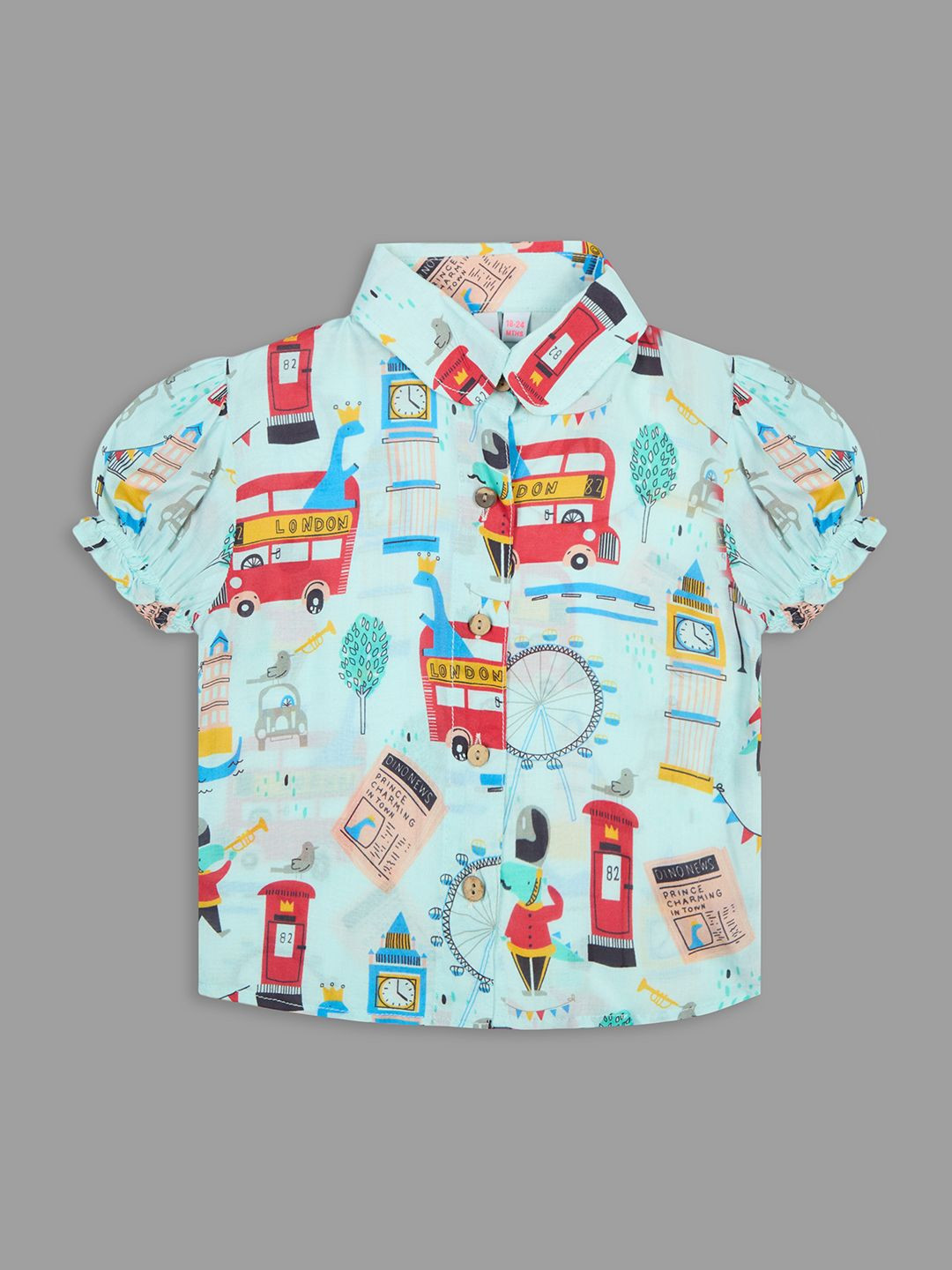 Actuel Girls Graphic Print Puff Sleeve Shirt Style Top