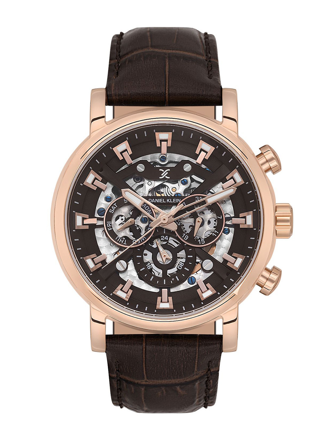 Daniel Klein Men Skeleton Dial & Leather Straps Analogue Watch DK.1.13850-5