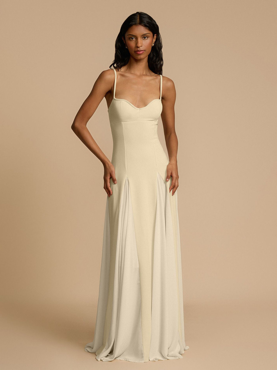 bebe Colorblock Spaghetti Strap Sweetheart Neck Godet Maxi Dress