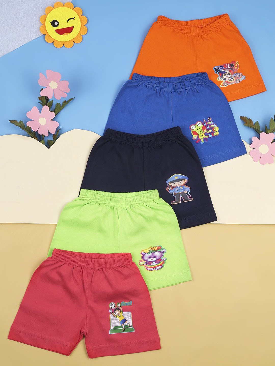Baba & Baby Unisex Kids Cotton Shorts Pack of 5