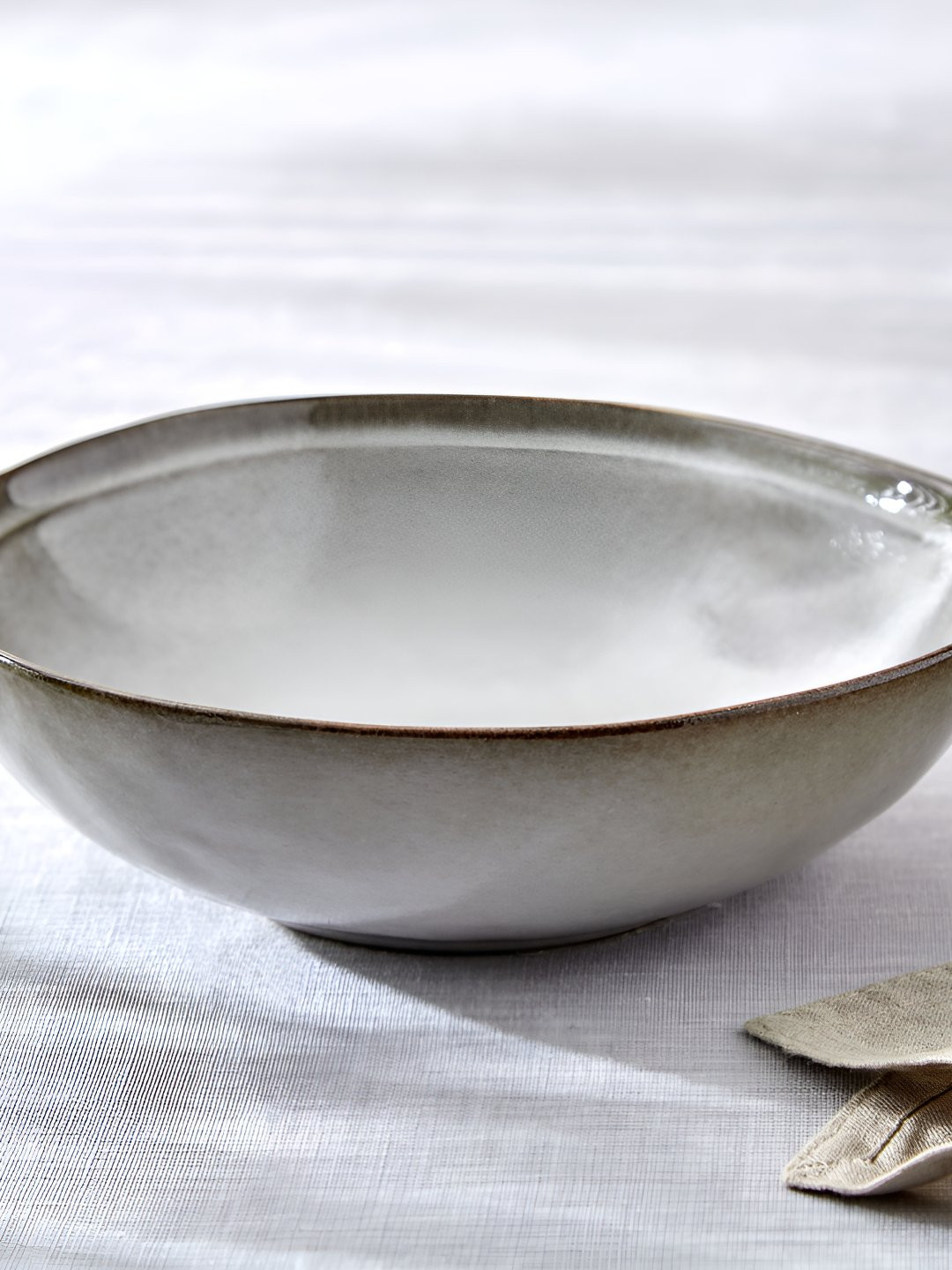 Home Centre Natura Oliver Grey Printed Glossy Finish Stoneware Dip Bowl 580 ml