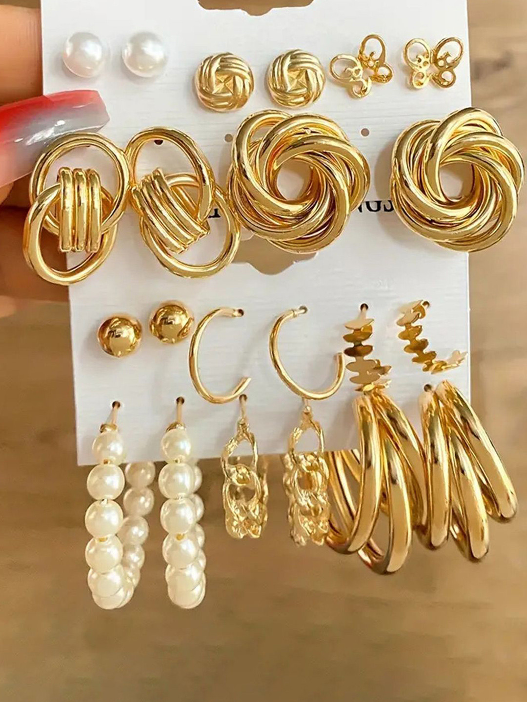GOLDIWALA Set of 11 Gold-Plated Spherical Shaped Studs