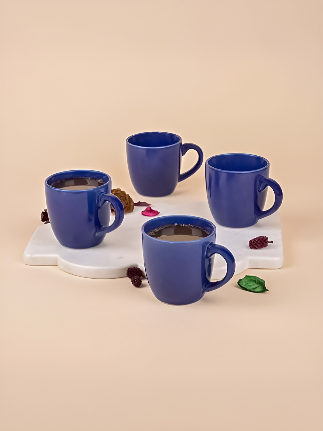 Storepedia Heartstrings Blue Ceramic Microwave Safe 4 Piece Mugs-200ml