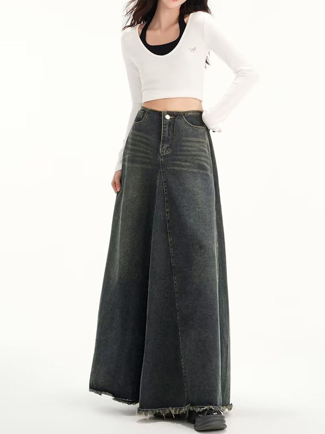 DressBerry Denim Flared Maxi Skirt