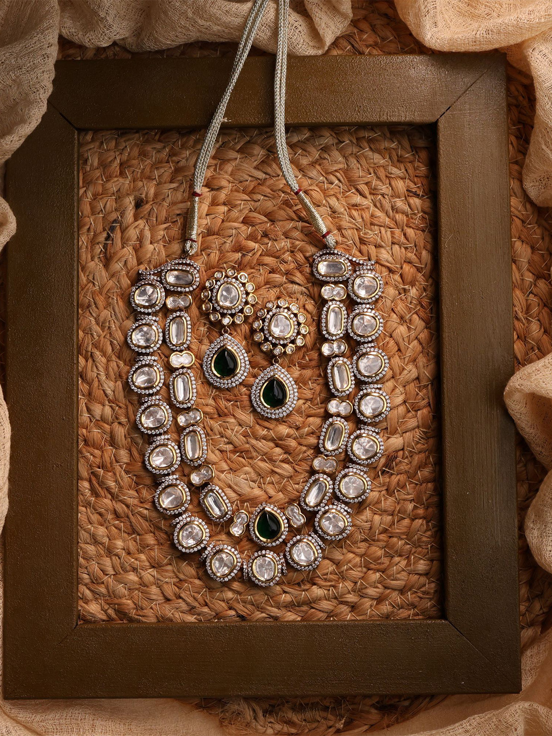 SURYAM DESIGNER JEWELLERY 18 K Victorian Plated Polki Stones Studded Jewellery Set