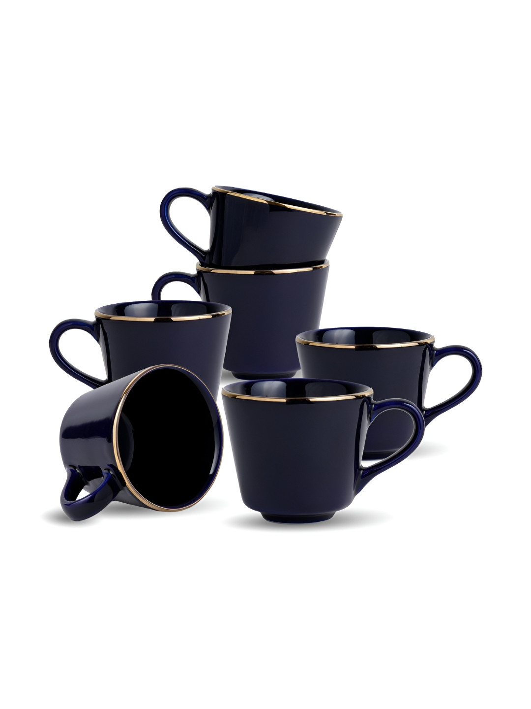 SHAY Warli Art Black Ceramic Microwave Safe 6 Piece Cups-180ml