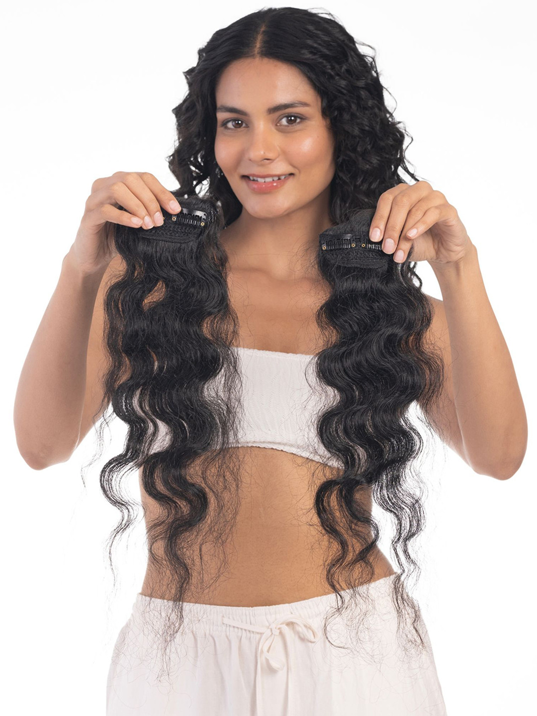 HAIRJOY Natural Black 2 Clip Curly Side Patches Extensions Instant Volume Boost 18 Inches